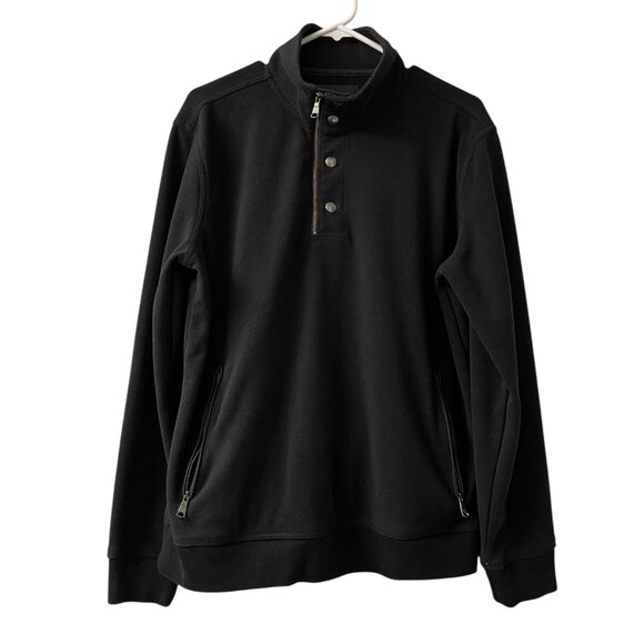 Banana Republic Men’s Quarter Zip Snap Pullover Black Fleece Top Size Large - Picture 2 of 15